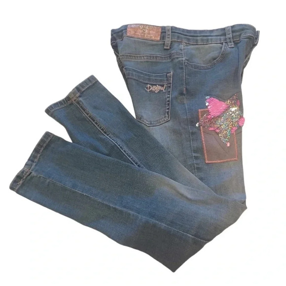 Desigual Emboidered Stars Sequins Skinny Jeans Size 9/10 - Picture 3 of 11